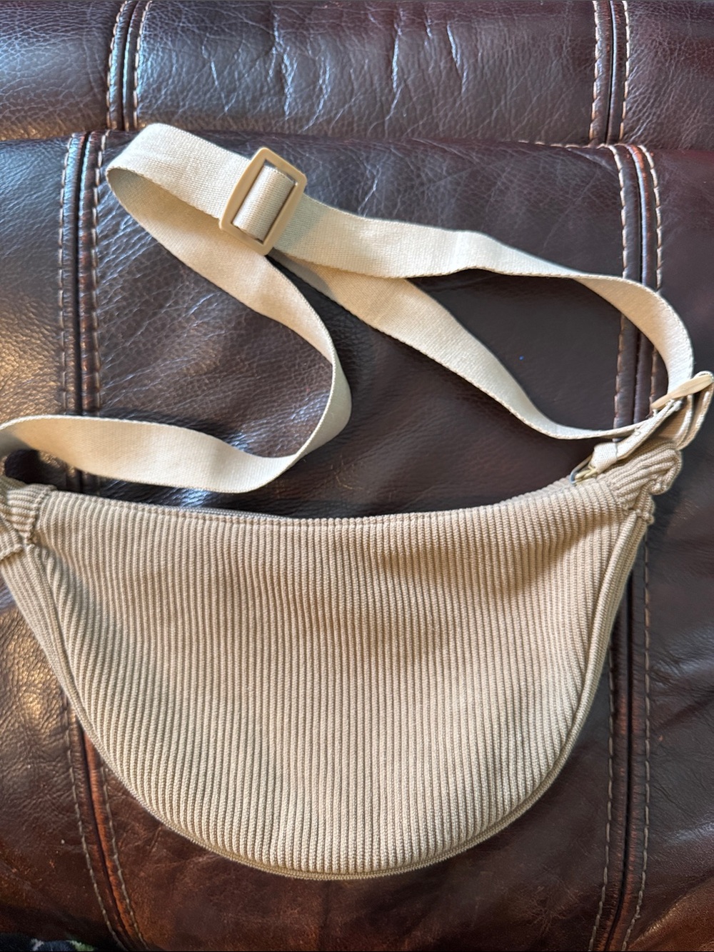 Beige Corduroy Crossbody Bag